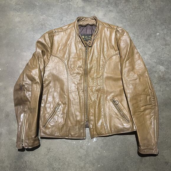 Vintage 60s Brooks Sportswear Brown Leather Cafe Racer - Picture 1 of 4